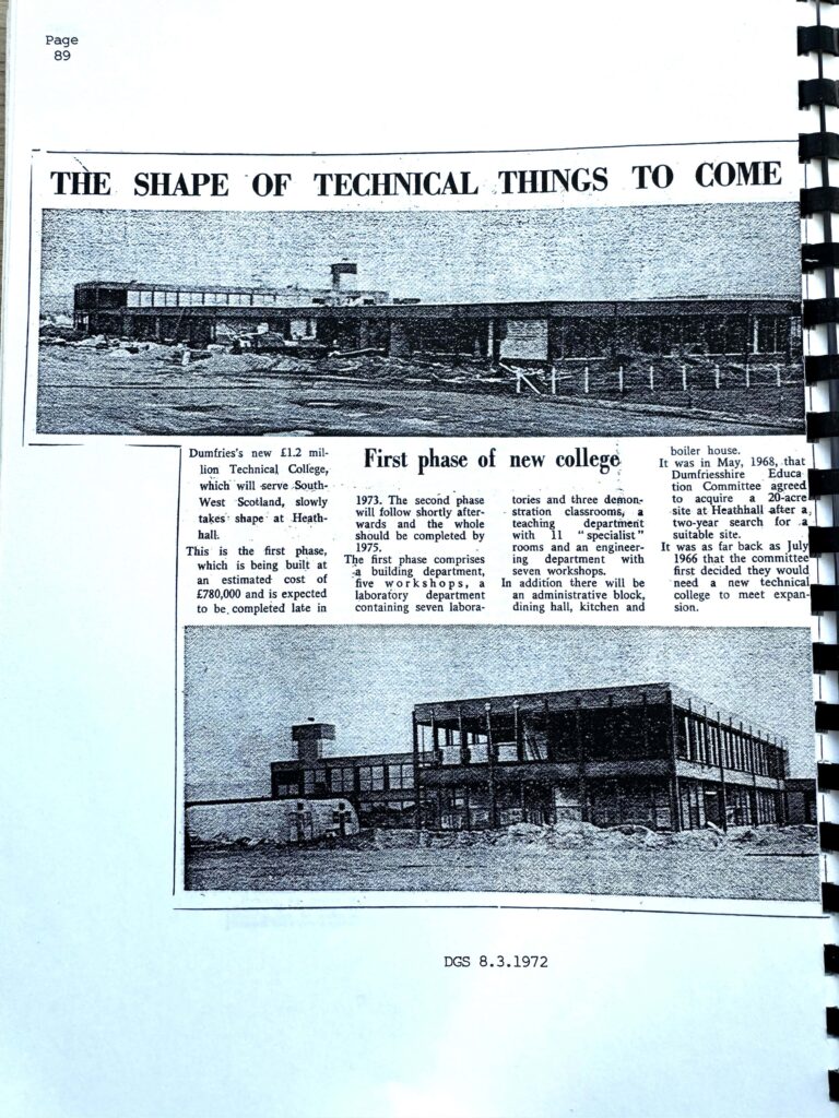 A 1972 news article titled The shape of technical things to come talking about plans to build a new campus at Heathhall