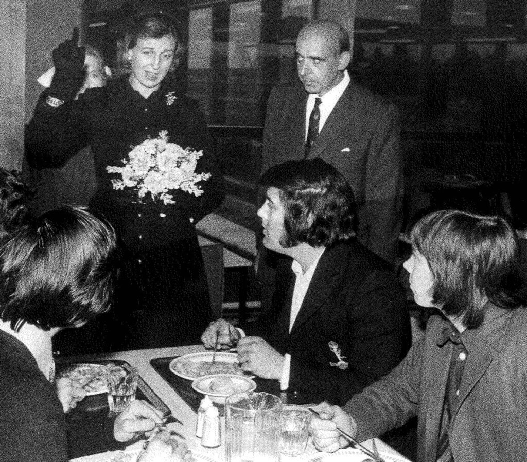 HRH Princess Alexandra talks to students at the Official Opening of Heathhall (1973)