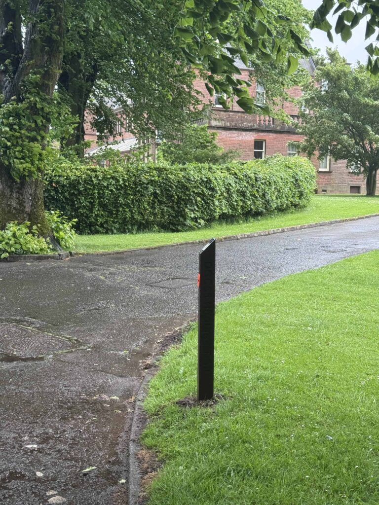 Waymarker 3 of the Dumfries and Galloway Audio Trail close to Rutherford House