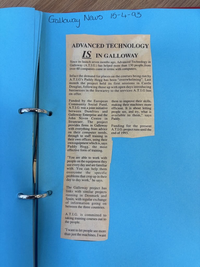 Article from the Galloway Gazette 15th April 1993 title Advanced Technology is in Galloway
