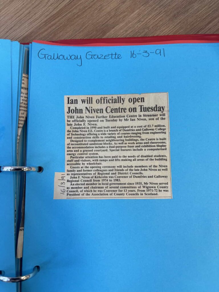 News Article from 16th March 1991 title Ian will officially open John Niven Centre on Tuesday